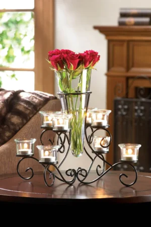 SCROLLWORK CANDLE STAND WITH VASE